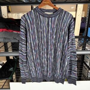 Norm Thompson Mens Large Sweater Crew Neck 3d Knit Multi Color Pattern